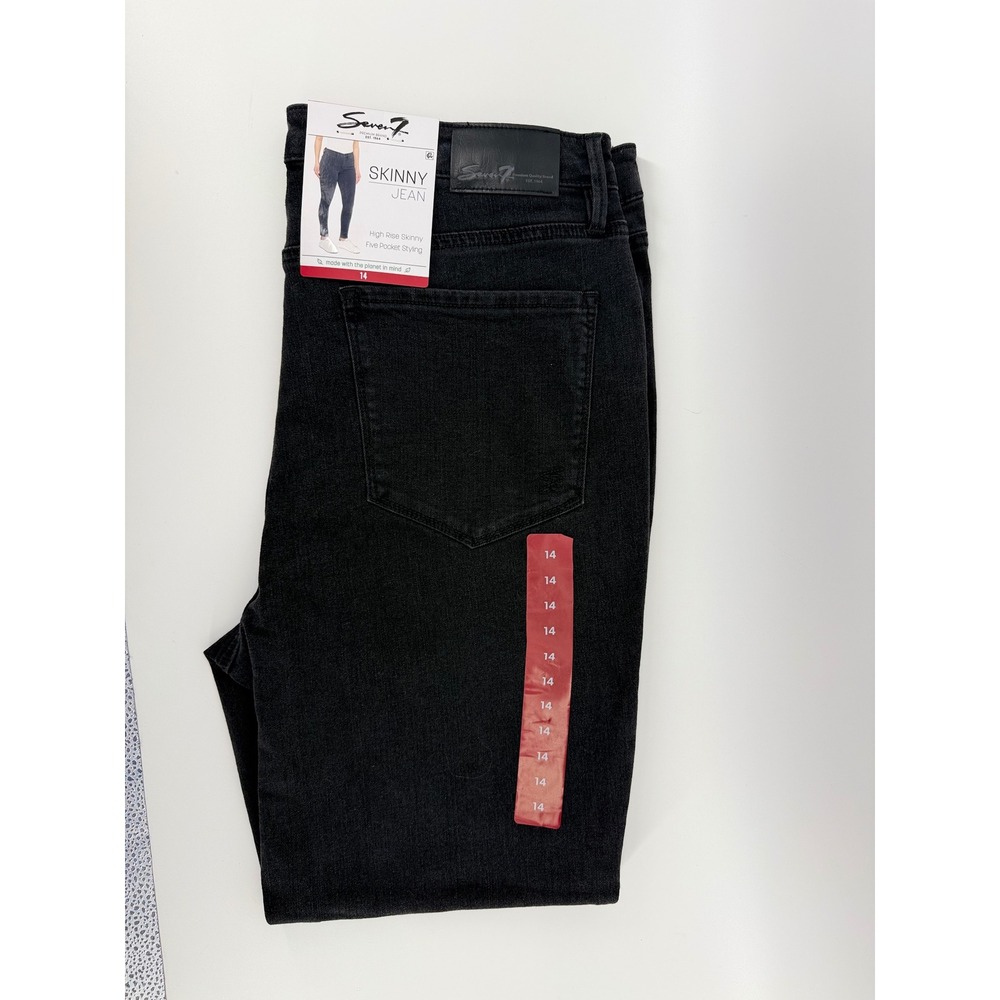Seven7 High Rise Skinny Jean Size 14 Cotton Blend Black Classic Minimalist Denim